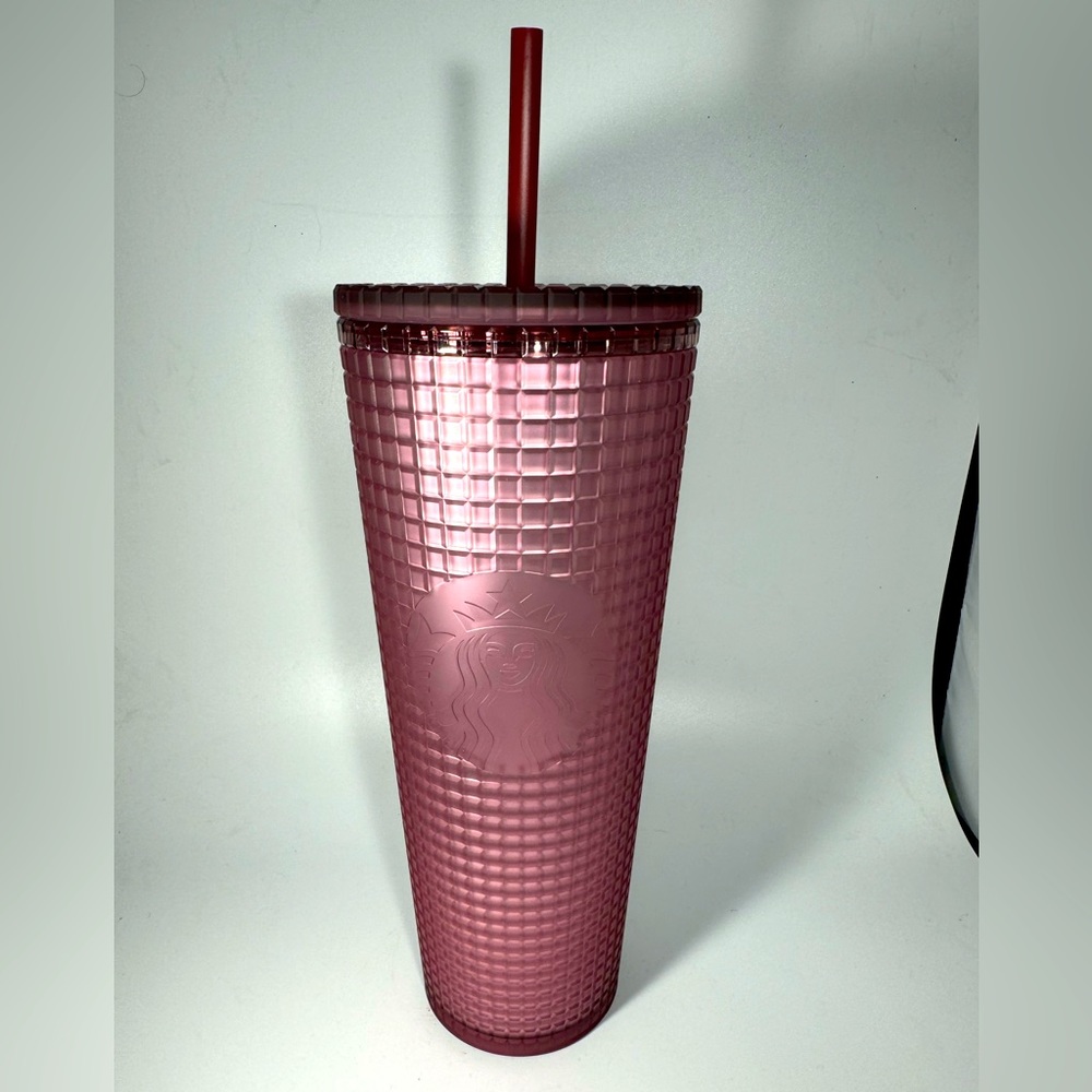 NWT Starbucks 2023 Fall Cinnamon Red Brown Pearl Soft Touch Grid Tumbler